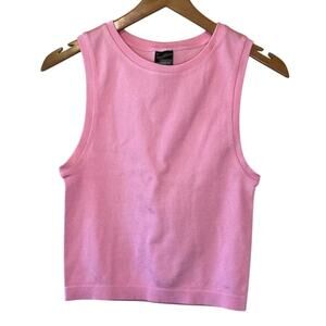 Express Preppy Y2K Style Pink Ribbed Stretchy High Neck Fitted Tank Top Large